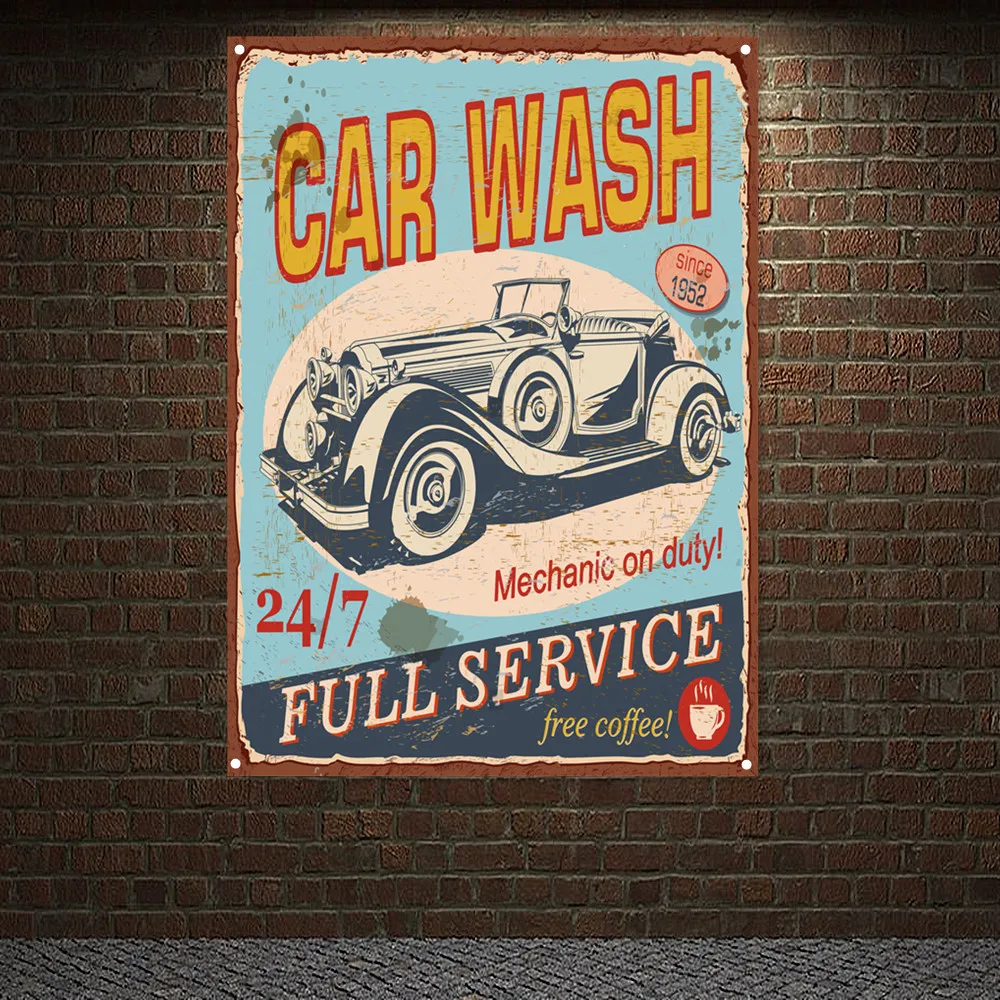 Auto Repair Shop Banners - Vintage CAR Wash Servizio completo Poster