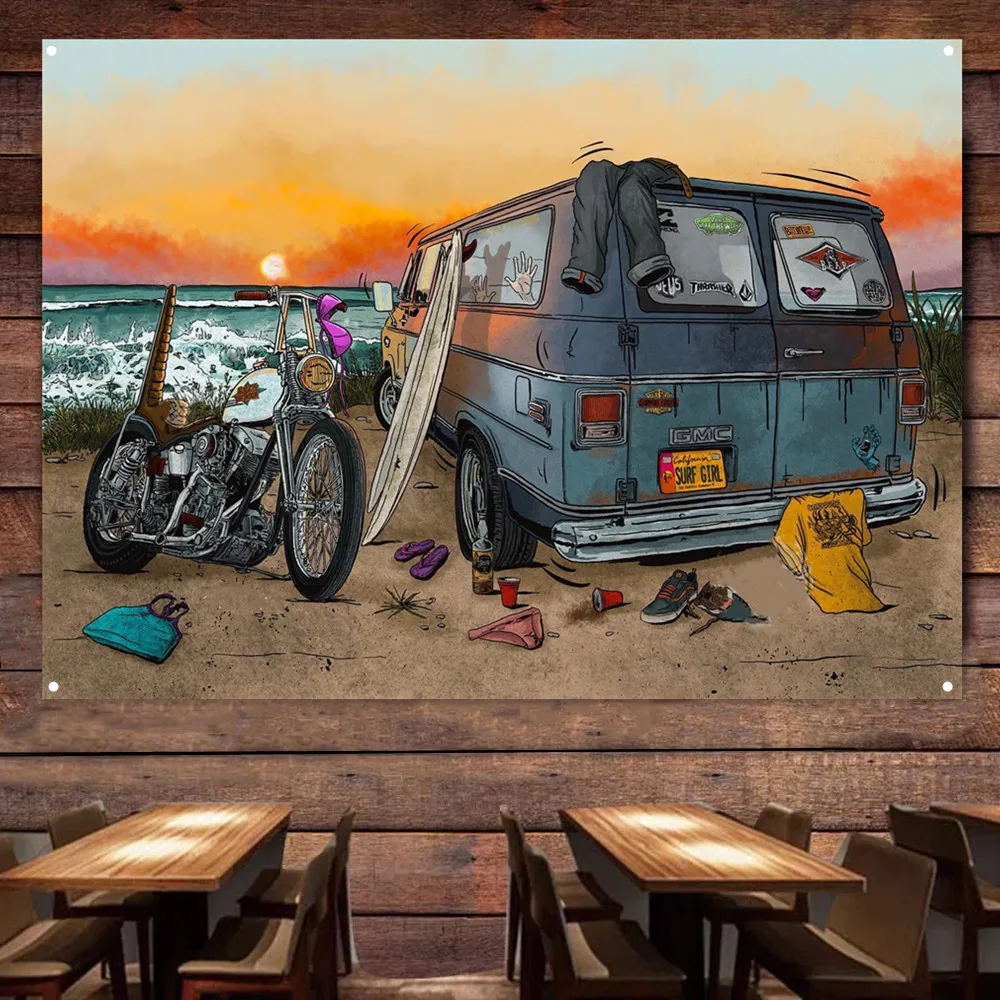 Auto Repair Shop Banners - Moto Auto Campeggio Art Poster Appeso